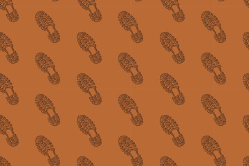 boots footprint doodle seamless pattern on tan background for adventure merchandise. outdoor shoes footstep engraving pattern background for hunting. retro boots tracks hatching illustration wallpaper
