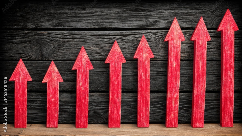 Poster red arrow pointing upward signifying intelligent adjustment and adaptive profit signals in a concept