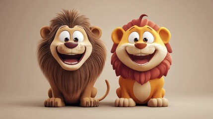 Two happy cartoon lions