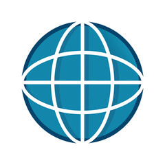 Simple blue globe icon represents international networking and worldwide connectivity