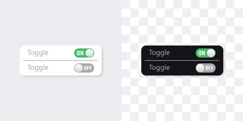 On and off toggle switch buttons. Switch toggle green grey isolated vector elements.Active and Inactive icon.Modern web and mobile app switch. Vector illustration