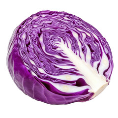 Obraz premium Freshly sliced purple cabbage on a clean Transparent background perfect for healthy recipes and culinary presentations, slice purple cabbage isolated on PNG background