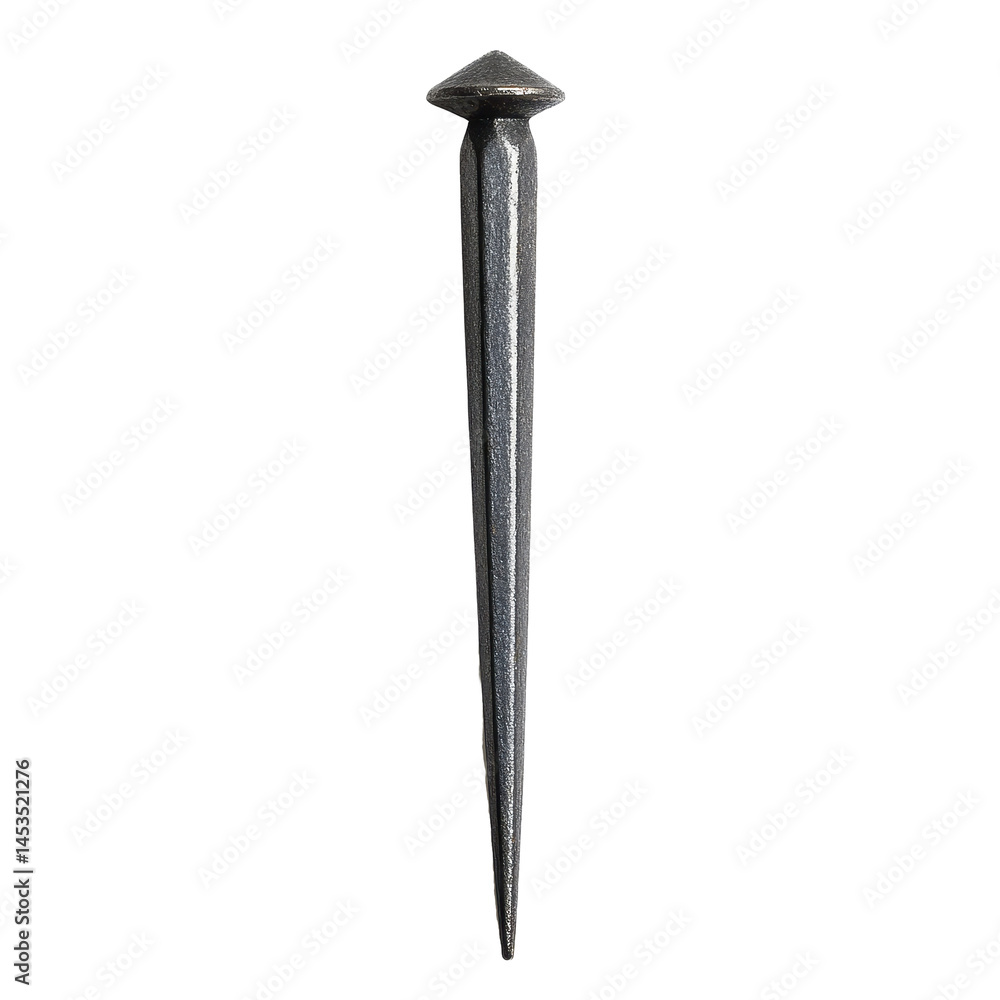 Poster single black nail with a pointed tip isolated on a clean transparent background showcasing its uniqu