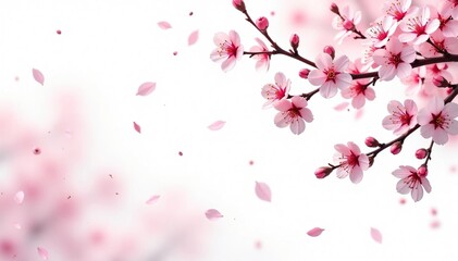 Naklejka premium Intricate sakura branch pattern, scattered blossoms, white background , nature, textile