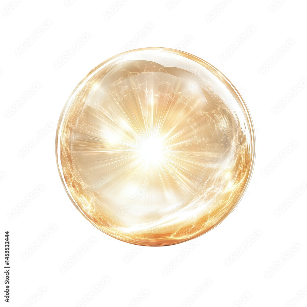 Poster glowing sunburst sphere with radiant light on a white background creating a mesmerizing visual effec