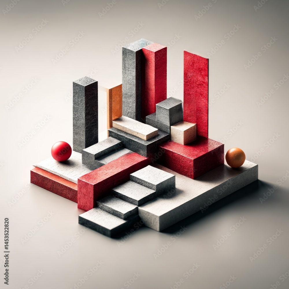 Poster architectural abstract: a minimalist composition of geometric shapes and contrasting textures for mo
