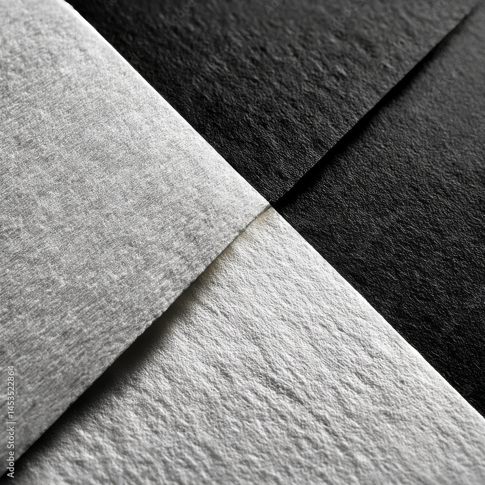 Poster artistic monochrome: an abstract close-up of intersecting white and black textured surfaces for visu