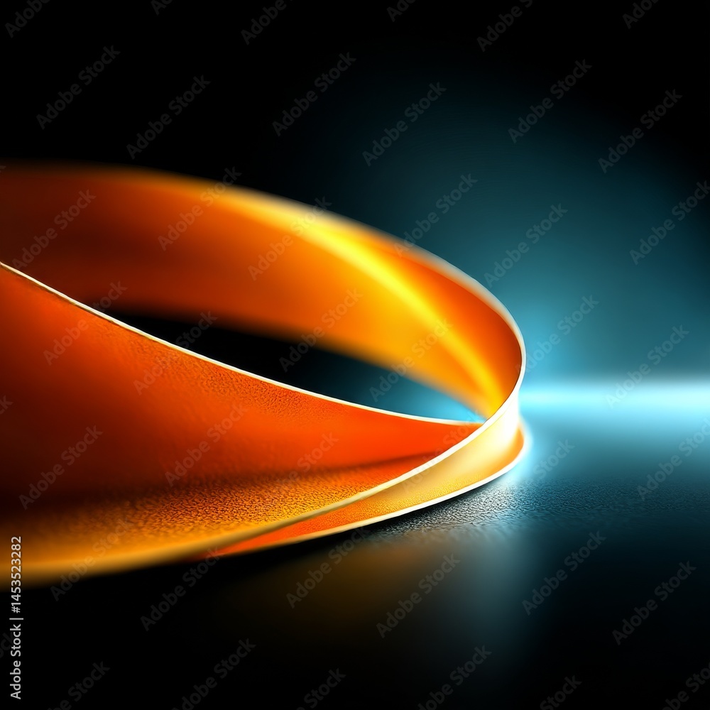 Poster golden ribbon abstract: a curved metallic strip against a dark, gradient backdrop, reflecting light 