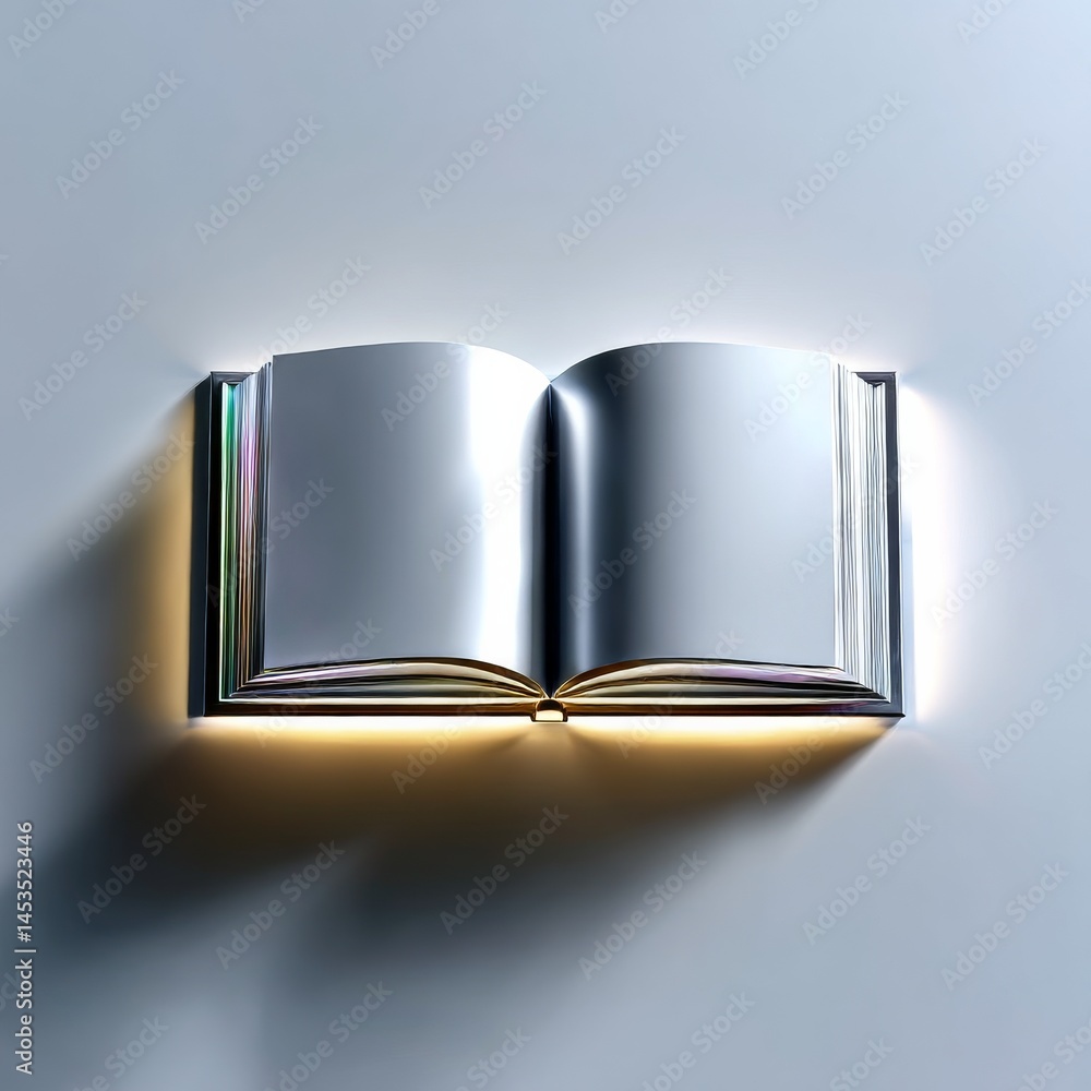 Aufkleber Open Book of Knowledge: An illuminated book with blank pages resting against a plain background.