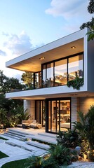 Fototapeta premium Contemporary box-shaped house high resolution picture