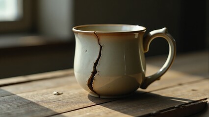 Cracked Ceramic Mug with Kintsugi Repair