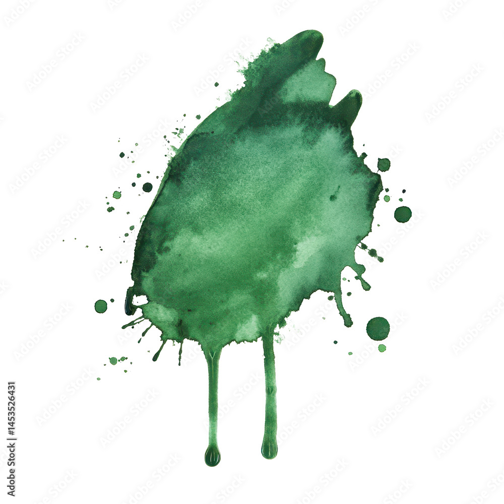 Poster beautiful green color stain isolated on white background showcasing artistic splashes and patterns, 