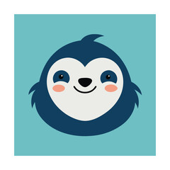 Adorable cartoon sloth face smiling with cute cheeks on a light blue square background