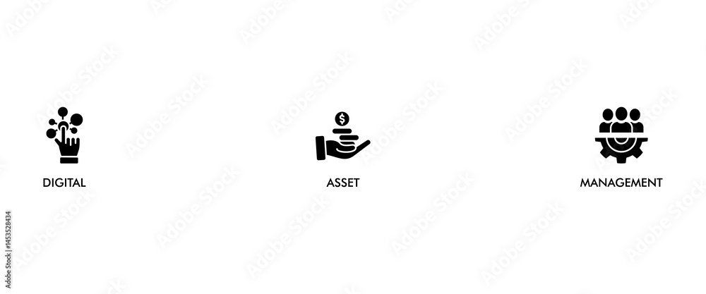 Poster dam banner web icon vector illustration concept of digital asset management with icon of binary, aut