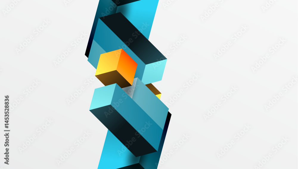 Aufkleber Abstract geometric composition. Blocks intersect, creating dynamic visual effect. Blue, orange hues dominate neutral background. Minimalist design.