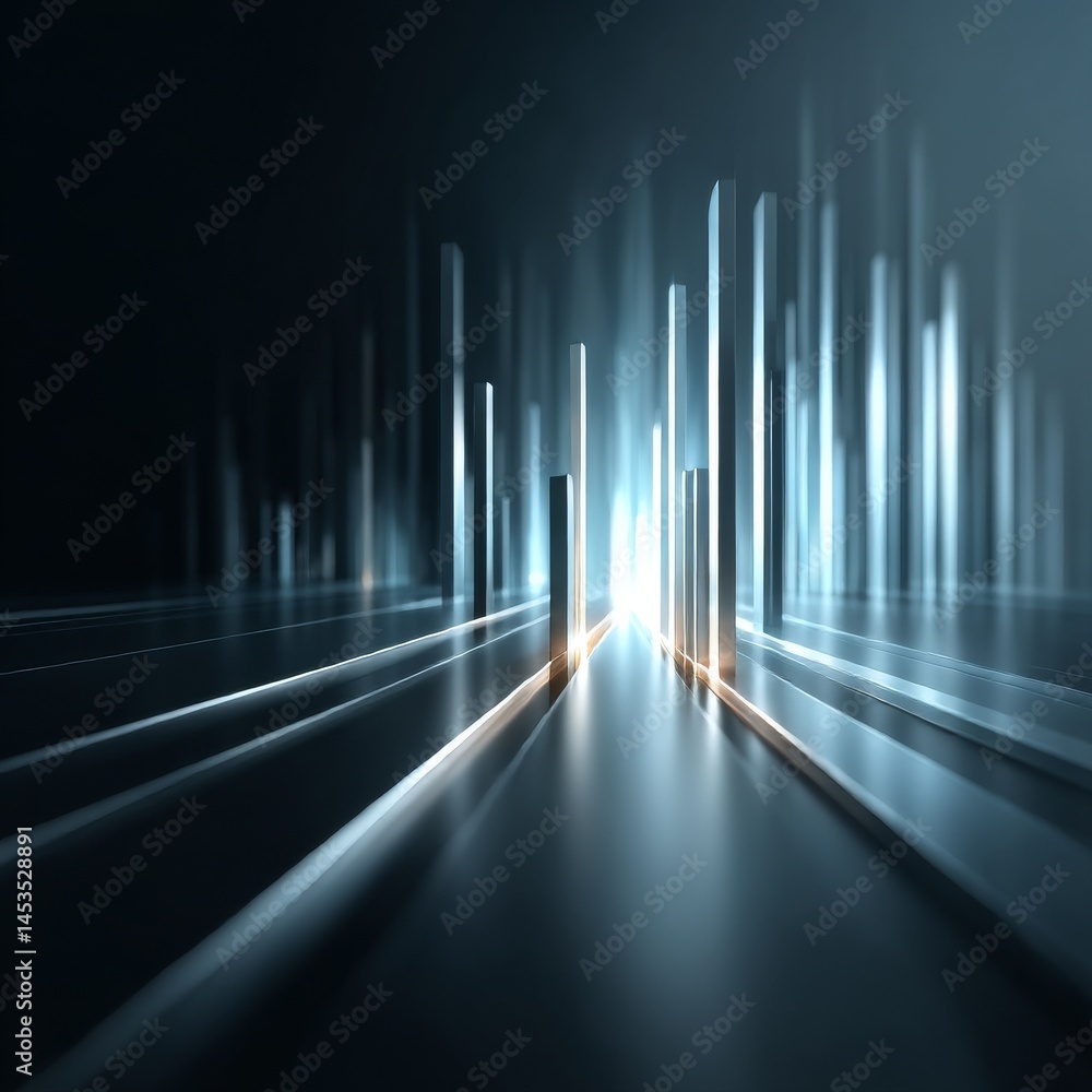 Poster abstract cityscape: a futuristic digital rendering with luminous structures and sleek, reflective su