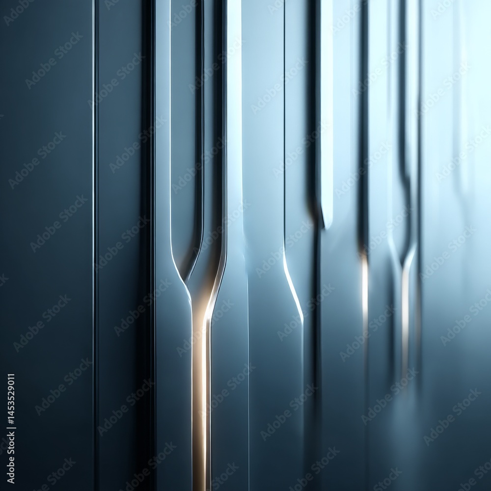 Poster abstract metallic blue reflections: a symphony of light and form in a modern composition