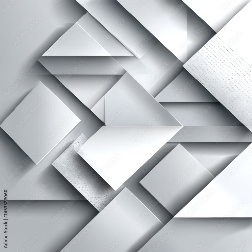 Poster Abstract Monochromatic Composition with Interlocking Geometric Forms and Delicate Shadow Play Creating a Dynamic Visual Experience