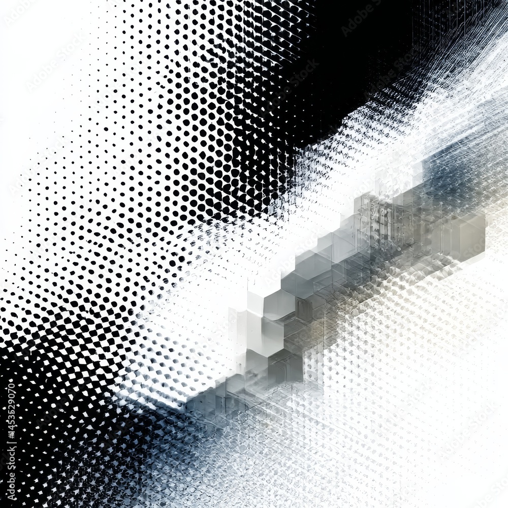 Poster abstract monochrome composition with dots and geometric shapes in digital art style