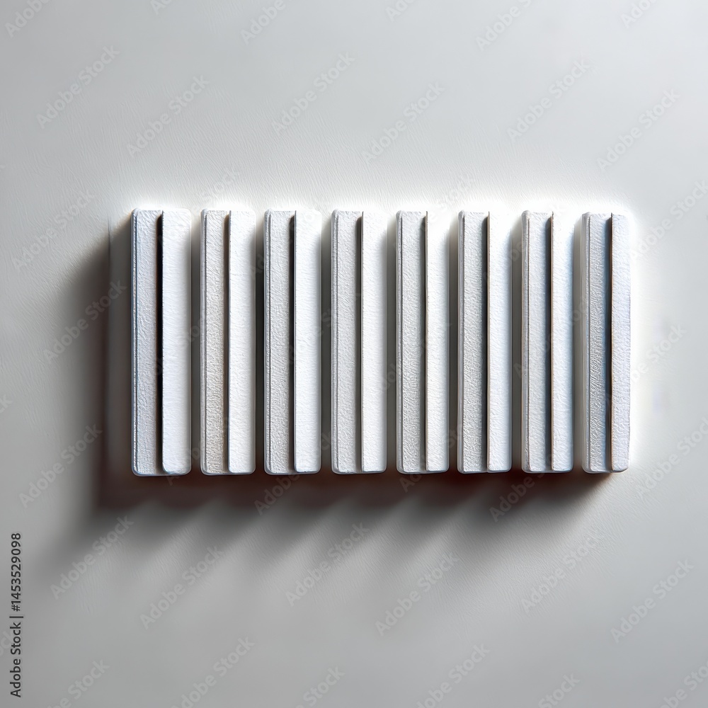 Aufkleber abstract white barcode: minimalist composition with textured surfaces and subtle shadows on a light 