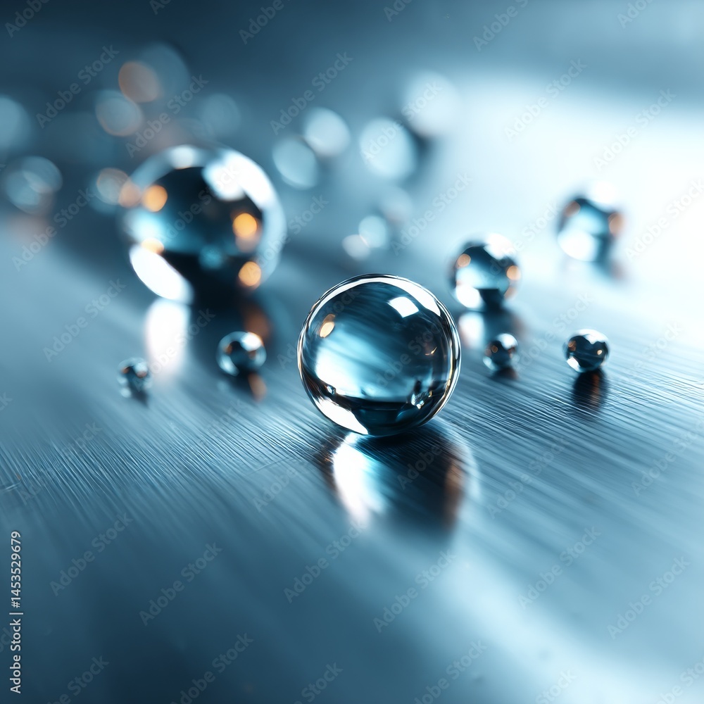 Poster luminous blue orbs: abstract composition with reflections and subtle textures on a cool-toned surfac