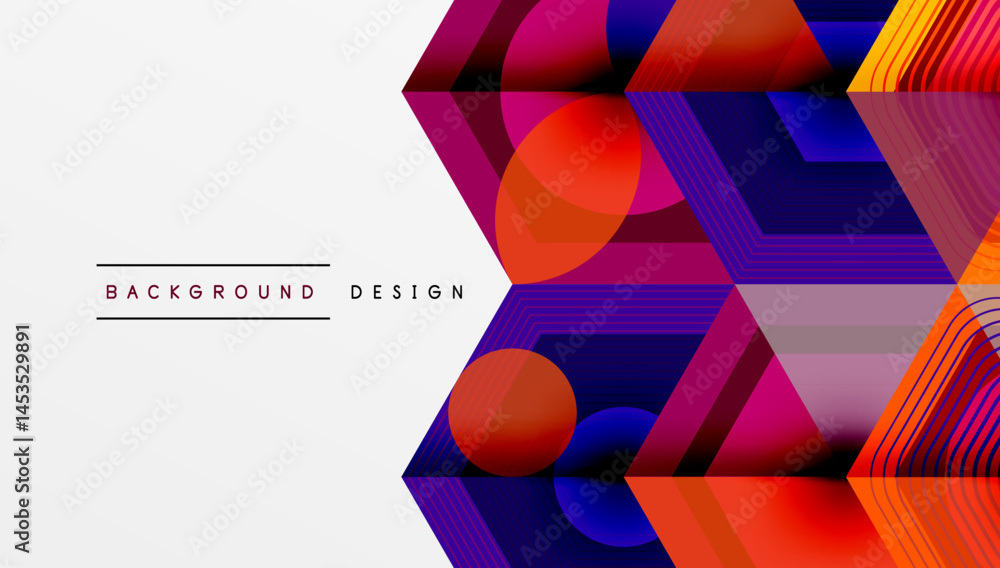 Aufkleber Abstract geometric design. Hexagons, circles overlap creating vibrant color gradients. Modern background suitable for presentations, graphics.
