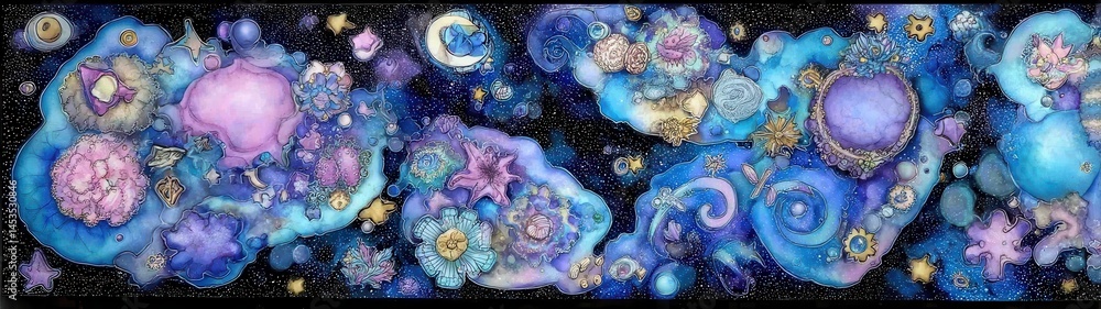 Aufkleber a cosmic journey through the multiverse: exploring philosophical ideas in vivid colors and patterns 