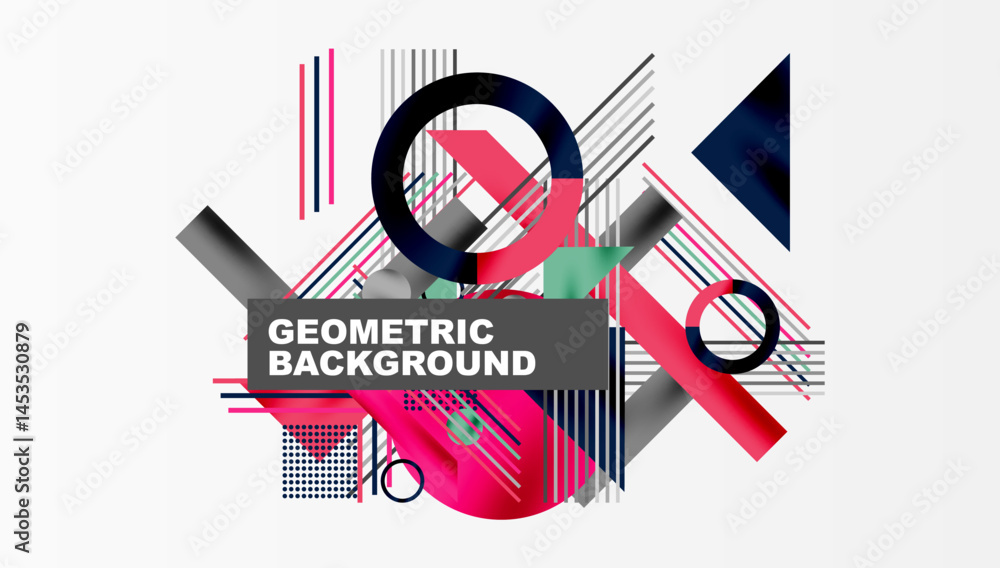 Aufkleber abstract geometric composition. shapes overlap, creating dynamic visual effect. pink, blue, black do