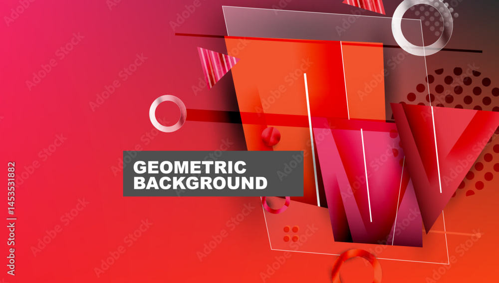 Aufkleber abstract geometric background features vibrant red, orange gradients. shapes include squares, circle