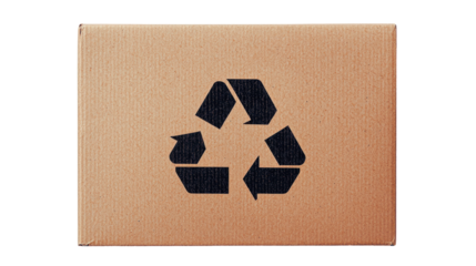 Recyclable cardboard box with recycle symbol