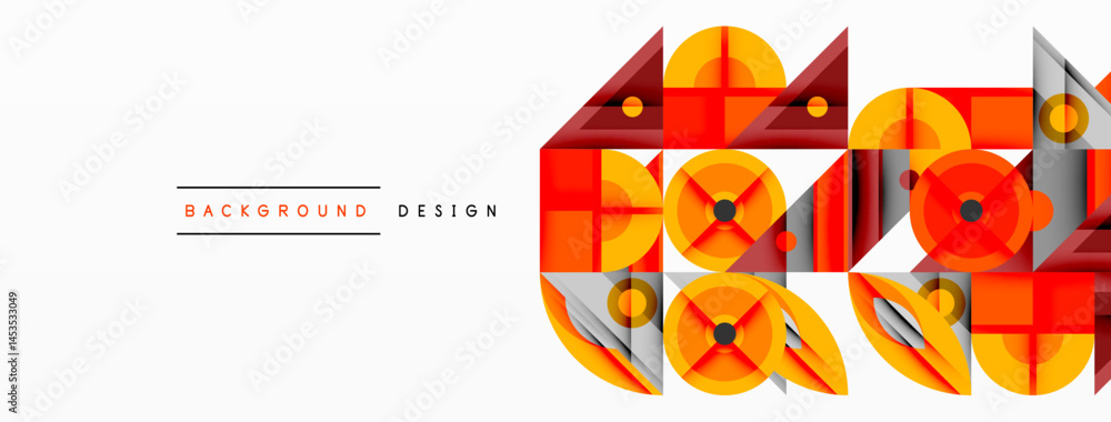 Poster abstract geometric pattern. orange, red, gray shapes overlap creating modern design. minimalist styl