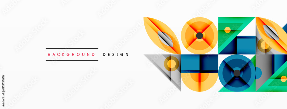 Fototapete Abstract geometric shapes overlap, creating vibrant color composition. Modern design element for backgrounds, banners, presentations.