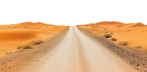 Dirt road in the desert with dunes, isolated on atransparent background