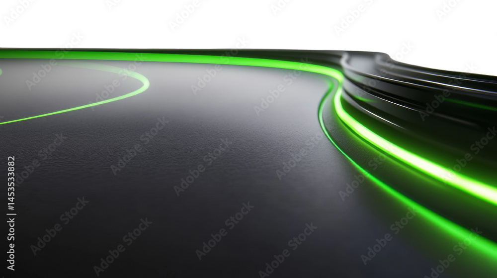 Poster Illuminating pathways luminous green stripes flowing futuristic design element, isolated on a transparent layer