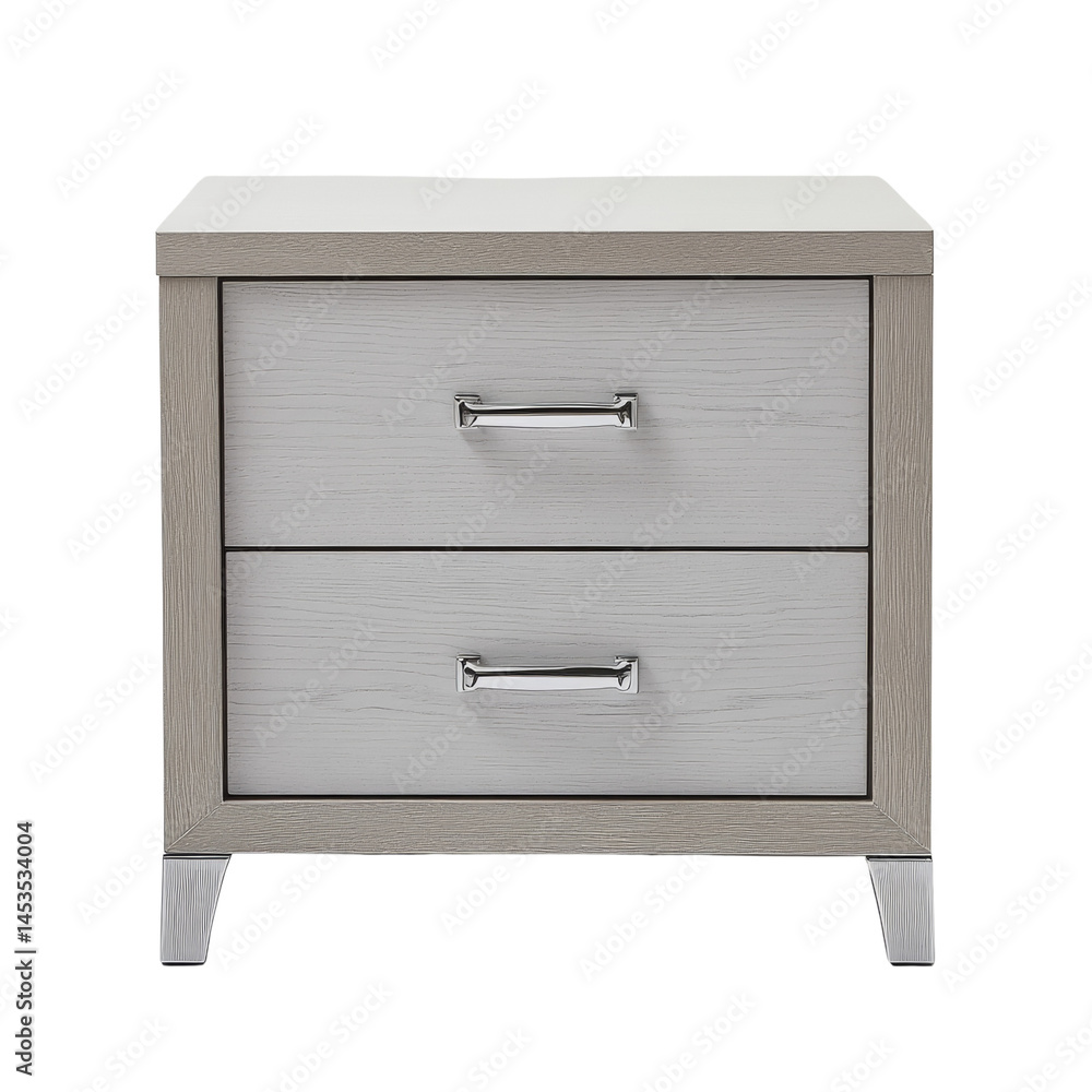 Poster elegant nightstand with dual drawers showcasing minimalist design on a transparent canvas
