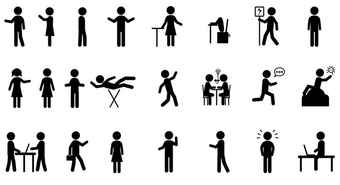 Diverse Pictogram Collection: Black & White Human Activities AI Generated