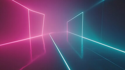 Obraz premium Neon Corridor, Abstract, Geometric, Pink Blue