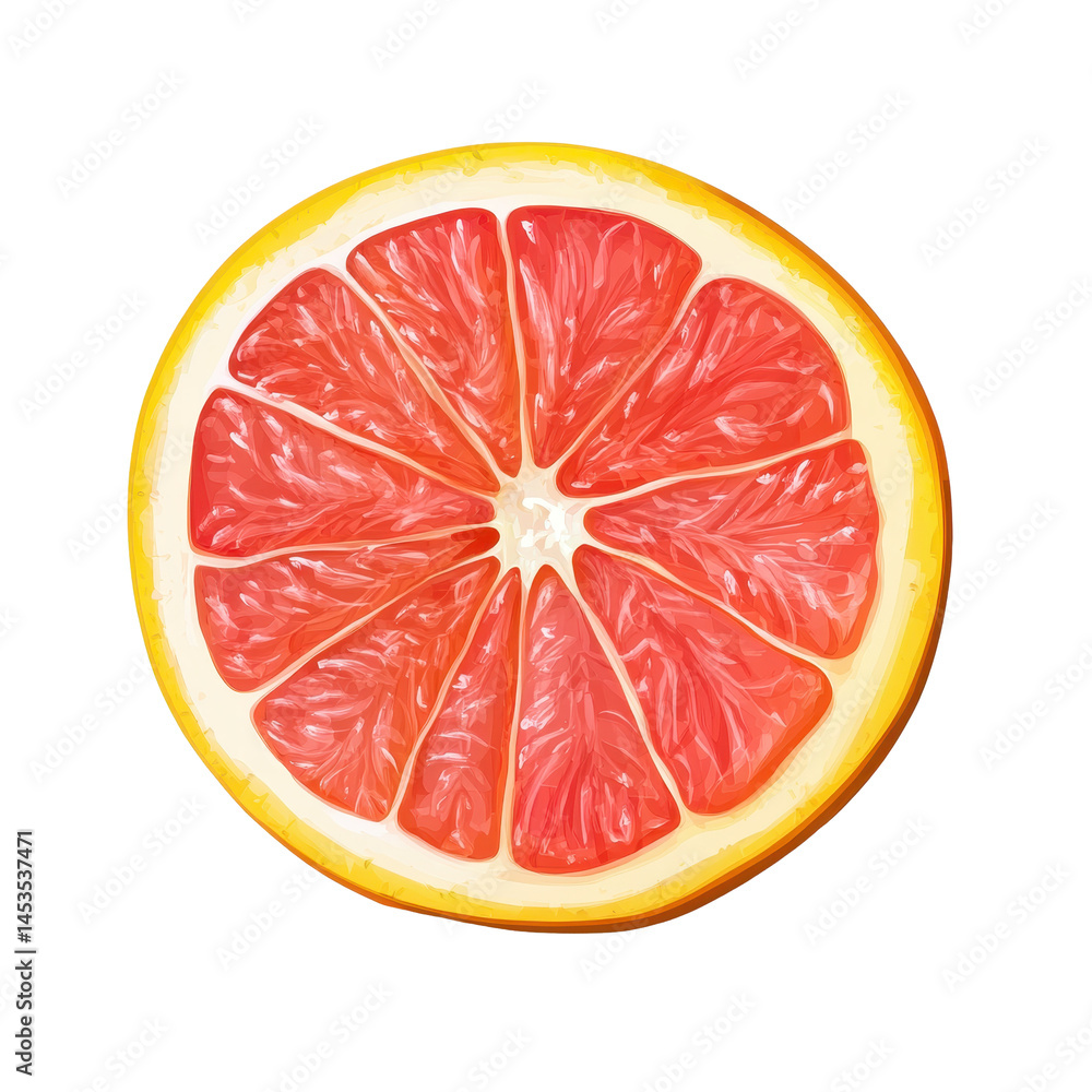 Poster refreshing grapefruit slice showcasing vibrant red segments against a clean white background, grapef