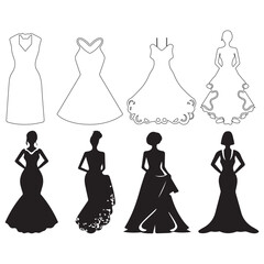Dress Silhouette, cute Dress Vector Silhouette, Cute Dress cartoon Silhouette, Dress vector Silhouette, Dress icon Silhouette, Dress vector																	