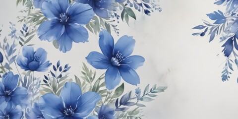 Blue floral watercolor backdrop for memorial service leaflet,  pretty,  floral