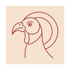 Minimalist illustration of a turkey head in profile view with bold outline and flat design