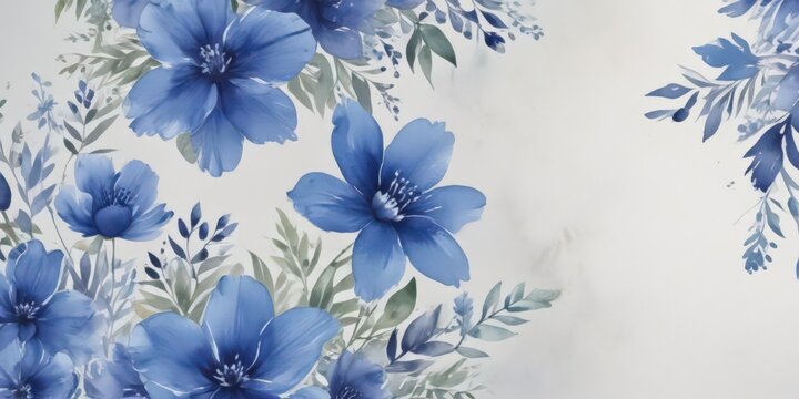 Blue floral watercolor backdrop for memorial service leaflet,  pretty,  floral