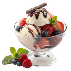 ice cream with berries and mint