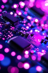 Obraz premium Circuit board close-up with bokeh