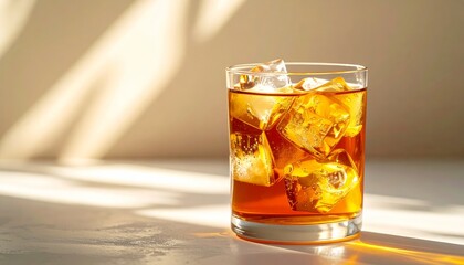 A Refreshing Beverage with Ice Cubes in a Glass, Evoking Cooling Sensations