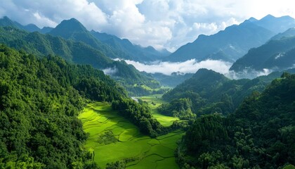 Obraz premium Lush valley, mountains, clouds
