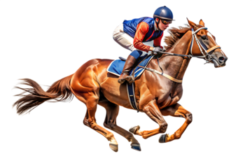 Jockey and horse racing full speed isolated on a white background png
