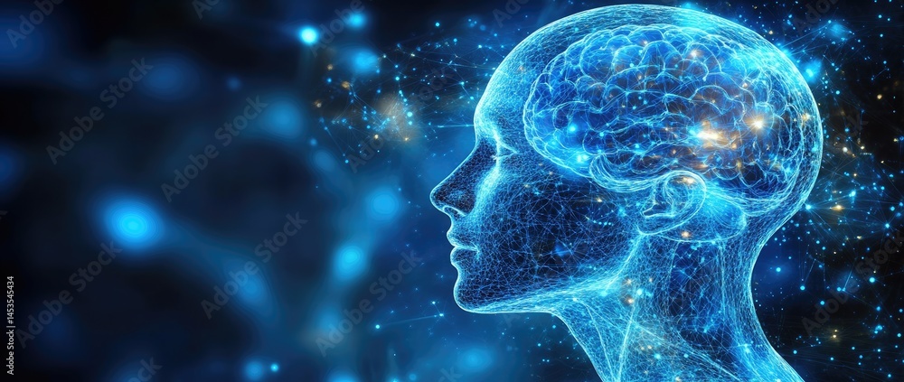 Poster digital representation of a head and brain.