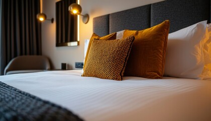 Cozy modern bedroom with plush bedding