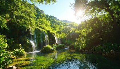 Lush waterfall in a forest